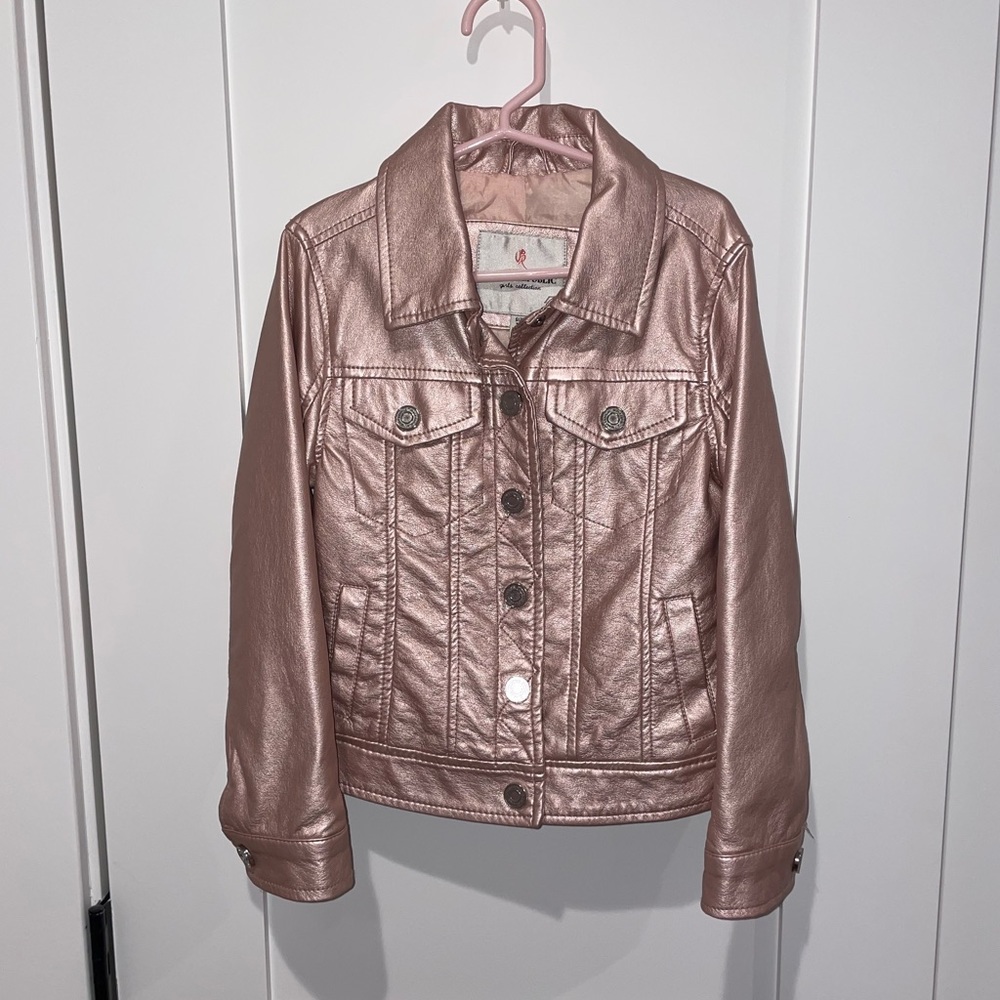 Urban Republic Girls Collection Metallic Faux Leather Jacket Pink Size 5-6
